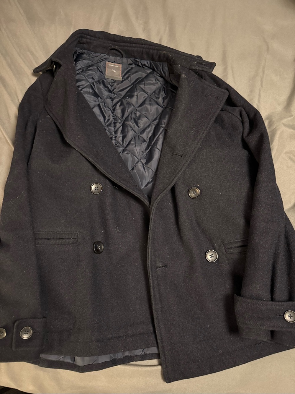 GAP Men's Double-Breasted Peacoat - Navy Blue large